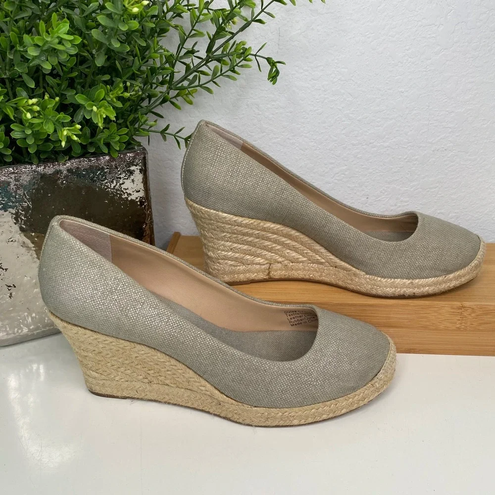 J.Crew Espadrille Wedge Pumps Womens Sage Green Metallic Jute Coastal‎ Size 9.5